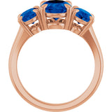 14K Gold Oval Lab-Grown Blue Sapphire Claw-Prong Three-Stone Ring - Rose Gold - view 2