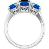 14K Gold Oval Lab-Grown Blue Sapphire Claw-Prong Three-Stone Ring - White Gold - view 2