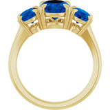 14K Gold Oval Lab-Grown Blue Sapphire Claw-Prong Three-Stone Ring - Yellow Gold - view 2