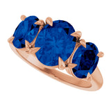 14K Gold Oval Lab-Grown Blue Sapphire Claw-Prong Three-Stone Ring - Rose Gold - view 5
