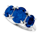 Platinum Oval Lab-Grown Blue Sapphire Claw-Prong Three-Stone Ring - view 5