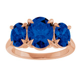 14K Gold Oval Lab-Grown Blue Sapphire Claw-Prong Three-Stone Ring - Rose Gold - view 3