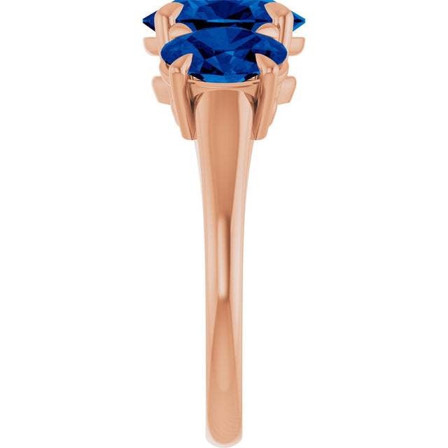 14K Gold Oval Lab-Grown Blue Sapphire Claw-Prong Three-Stone Ring - Rose Gold - view 4