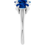 Platinum Oval Lab-Grown Blue Sapphire Claw-Prong Three-Stone Ring - view 4
