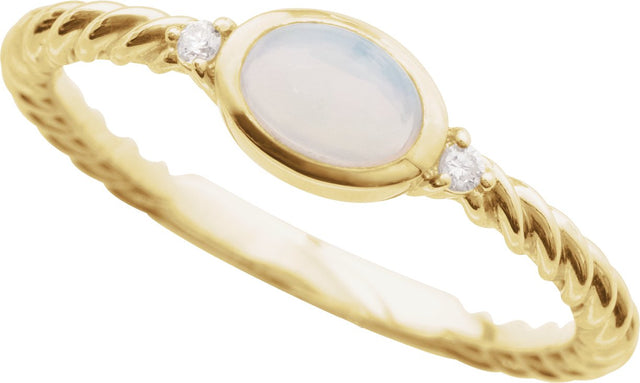 14K Gold Oval Natural White Opal & Natural Diamond Accented Cabochon Ring – 6-9mm Stones - Yellow Gold - view 4