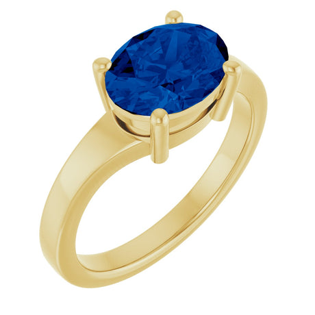 14K Gold Oval Lab-Grown Blue Sapphire Solitaire Ring – 9x7mm - Yellow Gold