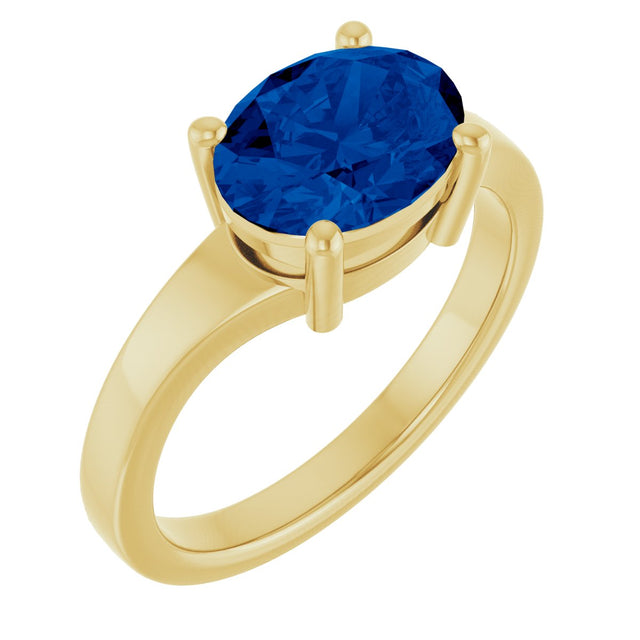 14K Gold Oval Lab-Grown Blue Sapphire Solitaire Ring – 9x7mm - Yellow Gold
