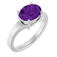 Platinum Oval Natural Amethyst Solitaire Ring – 9x7mm