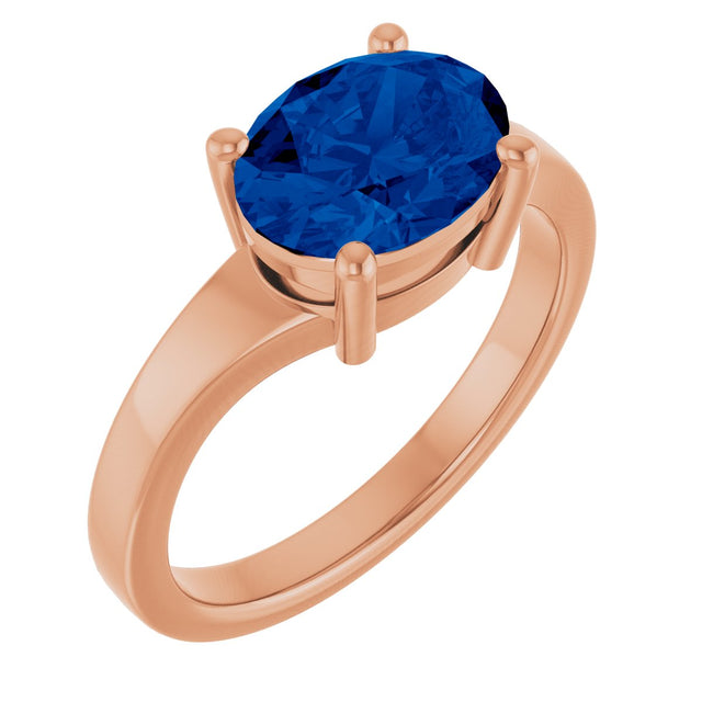 14K Gold Oval Lab-Grown Blue Sapphire Solitaire Ring – 9x7mm - Rose Gold