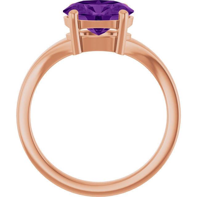 14K Gold Oval Natural Amethyst Solitaire Ring – 9x7mm - Rose Gold - view 2