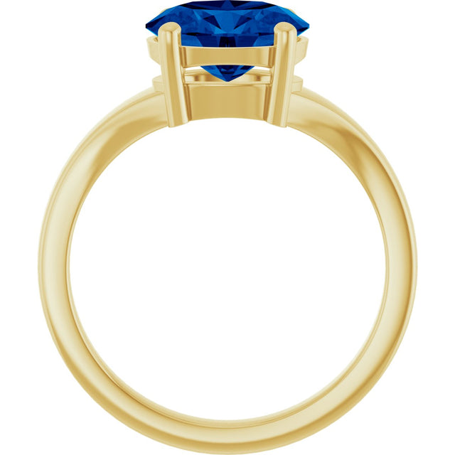 14K Gold Oval Lab-Grown Blue Sapphire Solitaire Ring – 9x7mm - Yellow Gold - view 2
