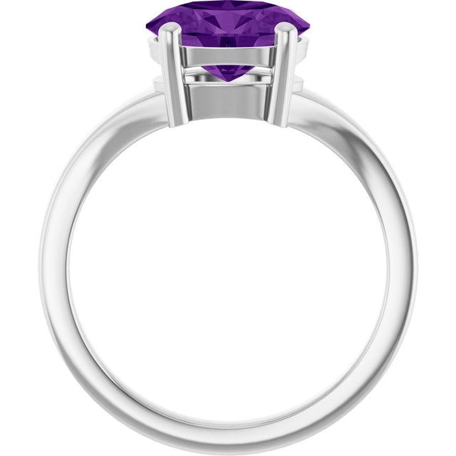 14K Gold Oval Natural Amethyst Solitaire Ring – 9x7mm - White Gold - view 2