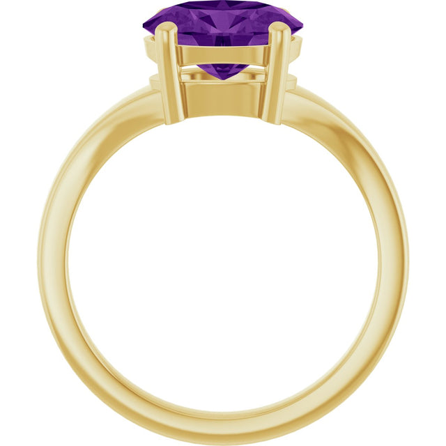 14K Gold Oval Natural Amethyst Solitaire Ring – 9x7mm - Yellow Gold - view 2