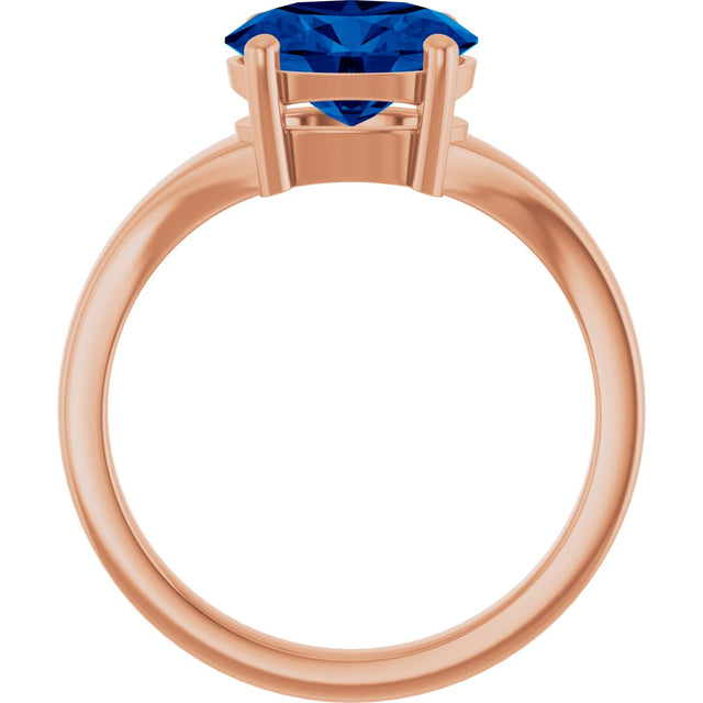 14K Gold Oval Lab-Grown Blue Sapphire Solitaire Ring – 9x7mm - Rose Gold - view 2