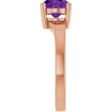14K Gold Oval Natural Amethyst Solitaire Ring – 9x7mm - Rose Gold - view 4