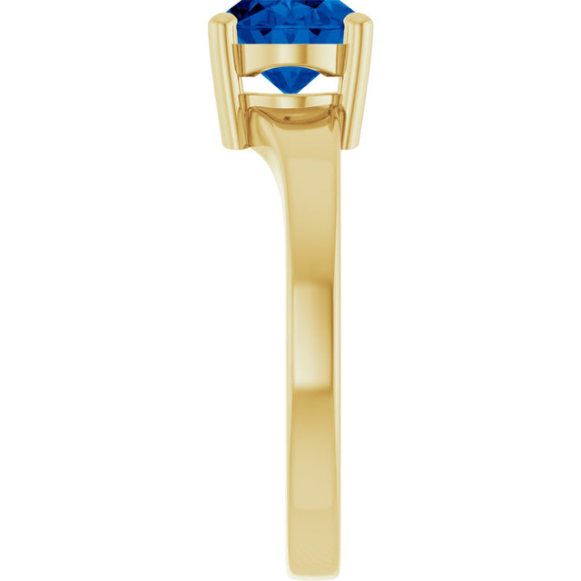 14K Gold Oval Lab-Grown Blue Sapphire Solitaire Ring – 9x7mm - Yellow Gold - view 4
