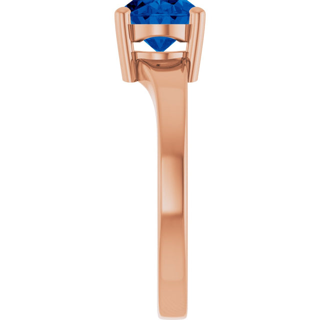 14K Gold Oval Lab-Grown Blue Sapphire Solitaire Ring – 9x7mm - Rose Gold - view 4
