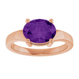 14K Gold Oval Natural Amethyst Solitaire Ring – 9x7mm - Rose Gold - view 3