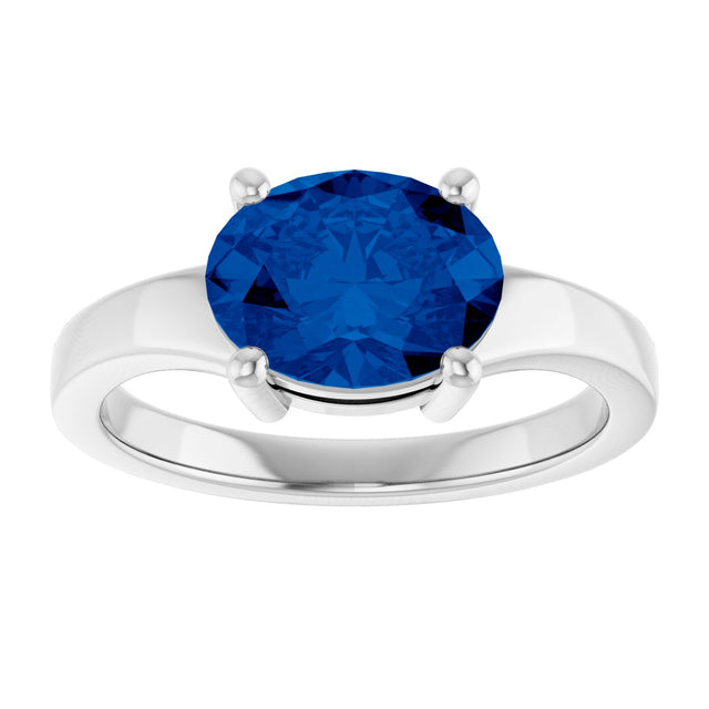 14K Gold Oval Lab-Grown Blue Sapphire Solitaire Ring – 9x7mm - White Gold - view 3
