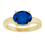 14K Gold Oval Lab-Grown Blue Sapphire Solitaire Ring – 9x7mm - Yellow Gold - view 3