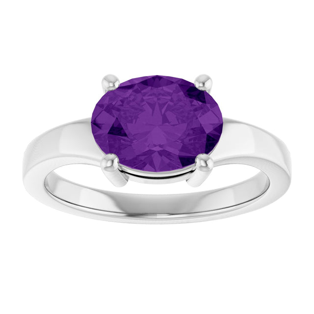 14K Gold Oval Natural Amethyst Solitaire Ring – 9x7mm - White Gold - view 3