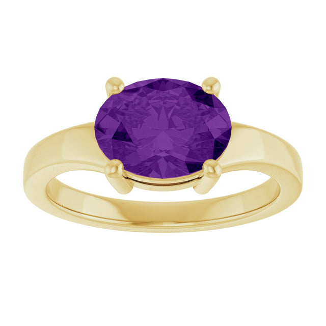 14K Gold Oval Natural Amethyst Solitaire Ring – 9x7mm - Yellow Gold - view 3