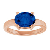 14K Gold Oval Lab-Grown Blue Sapphire Solitaire Ring – 9x7mm - Rose Gold - view 3