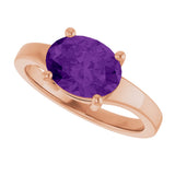 14K Gold Oval Natural Amethyst Solitaire Ring – 9x7mm - Rose Gold - view 5