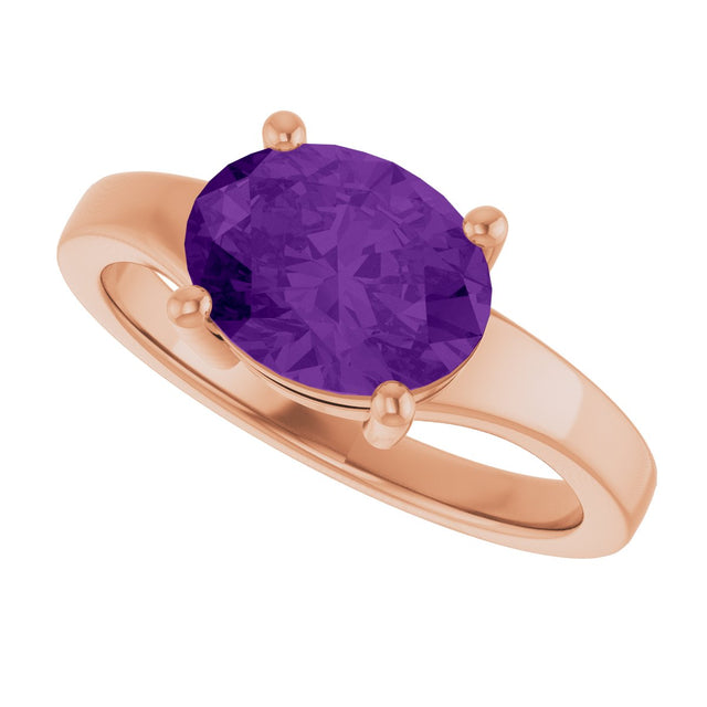 14K Gold Oval Natural Amethyst Solitaire Ring – 9x7mm - Rose Gold - view 5