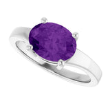 14K Gold Oval Natural Amethyst Solitaire Ring – 9x7mm - White Gold - view 5