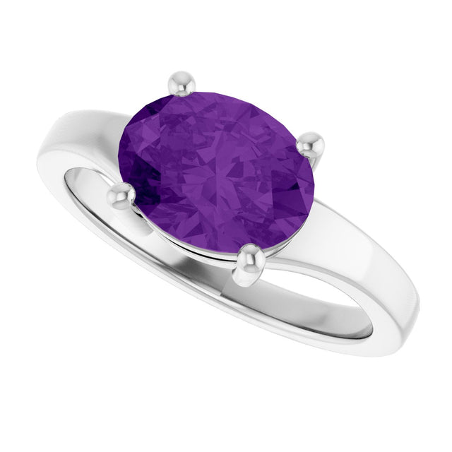 14K Gold Oval Natural Amethyst Solitaire Ring – 9x7mm - White Gold - view 5