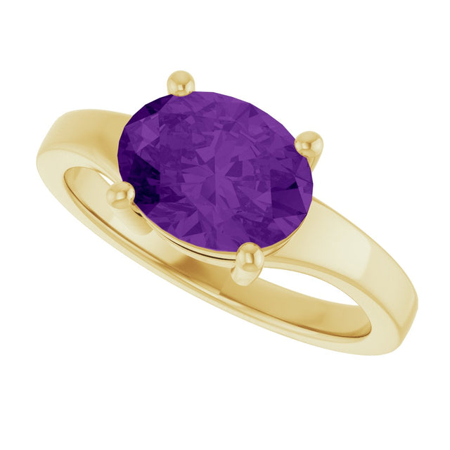 14K Gold Oval Natural Amethyst Solitaire Ring – 9x7mm - Yellow Gold - view 5