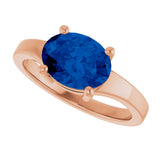 14K Gold Oval Lab-Grown Blue Sapphire Solitaire Ring – 9x7mm - Rose Gold - view 5