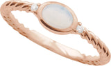 14K Gold Oval Natural White Opal & Natural Diamond Accented Cabochon Ring – 6-9mm Stones - Rose Gold - view 4