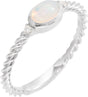 Platinum Oval Natural White Opal & Natural Diamond Accented Cabochon Ring – 6-9mm Stones