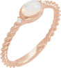 14K Gold Oval Natural White Opal & Natural Diamond Accented Cabochon Ring – 6-9mm Stones - Rose Gold