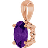 14K Gold Natural Amethyst Oval 4-Prong Solitaire Necklace or Pendant - Rose Gold - view 2