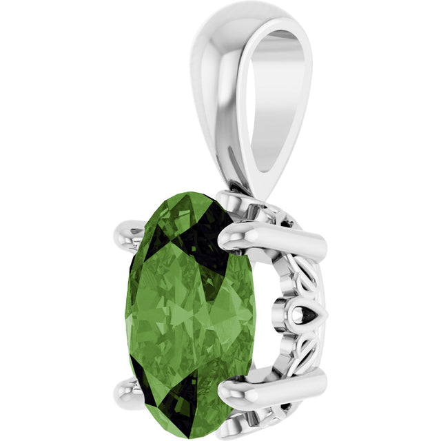 14K Gold Natural Green Tourmaline Oval 4-Prong Solitaire Necklace or Pendant - White Gold - view 2