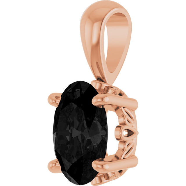 14K Gold Natural Black Onyx Oval 4-Prong Solitaire Necklace or Pendant - Rose Gold - view 2
