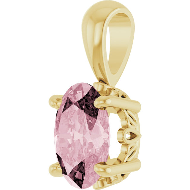 14K Gold Natural Pink Morganite Oval 4-Prong Solitaire Necklace or Pendant - Yellow Gold - view 2