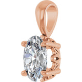 14K Gold Natural White Sapphire Oval 4-Prong Solitaire Necklace or Pendant - Rose Gold - view 2