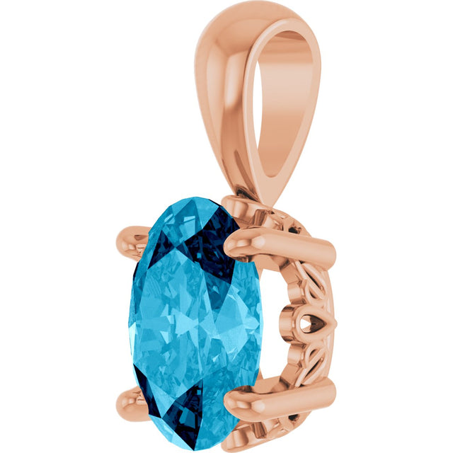 14K Gold Natural Aquamarine Oval 4-Prong Solitaire Necklace or Pendant - Rose Gold - view 2