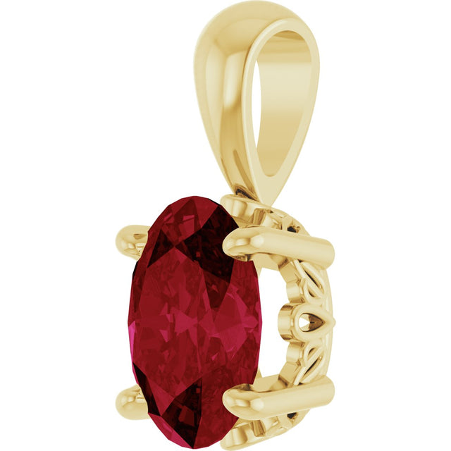 14K Gold Lab-Grown Ruby Oval 4-Prong Solitaire Necklace or Pendant - Yellow Gold - view 2