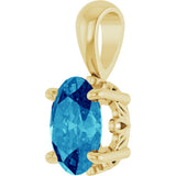 14K Gold Natural Blue Zircon Oval 4-Prong Solitaire Necklace or Pendant - Yellow Gold - view 2