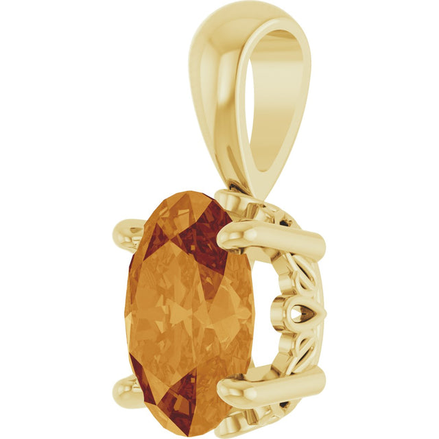 14K Gold Natural Citrine Oval 4-Prong Solitaire Necklace or Pendant - Yellow Gold - view 2