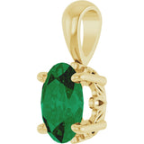 14K Gold Lab-Grown Emerald Oval 4-Prong Solitaire Necklace or Pendant - Yellow Gold - view 2