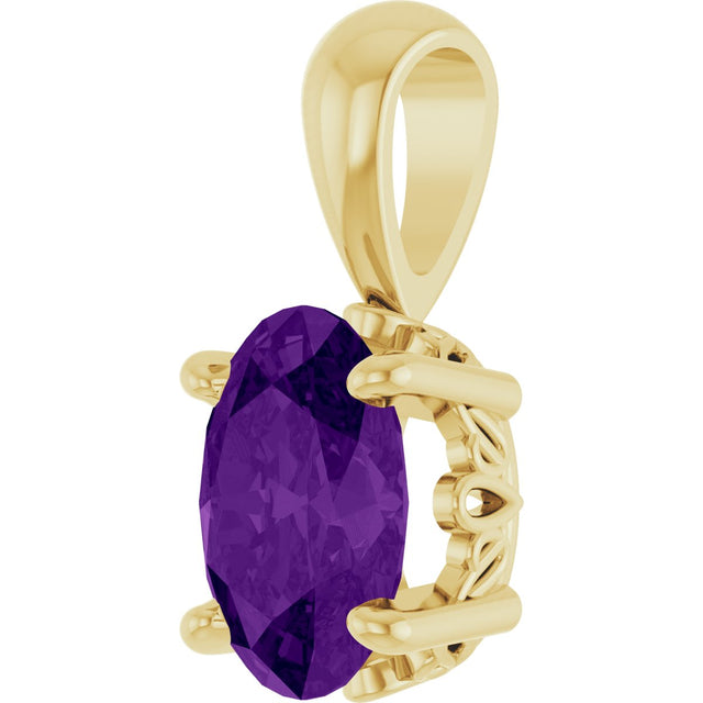 14K Gold Natural Amethyst Oval 4-Prong Solitaire Necklace or Pendant - Yellow Gold - view 2