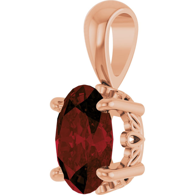 14K Gold Natural Mozambique Garnet Oval 4-Prong Solitaire Necklace or Pendant - Rose Gold - view 2