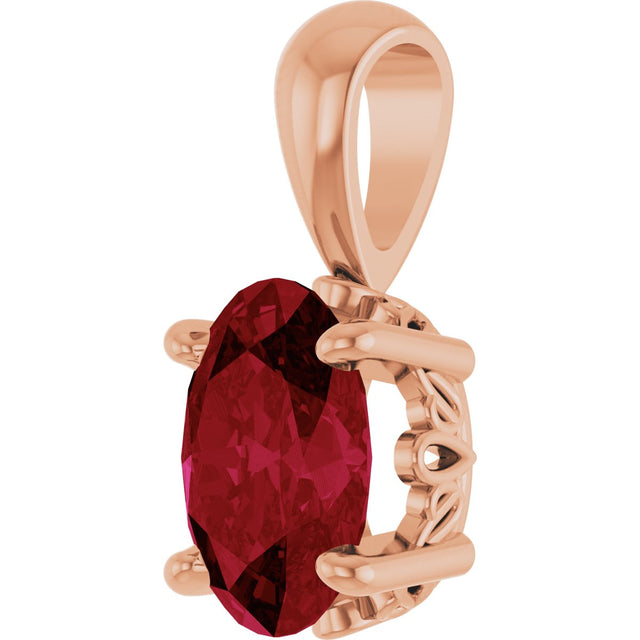 14K Gold Lab-Grown Ruby Oval 4-Prong Solitaire Necklace or Pendant - Rose Gold - view 2