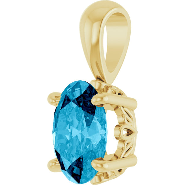14K Gold Natural Aquamarine Oval 4-Prong Solitaire Necklace or Pendant - Yellow Gold - view 2